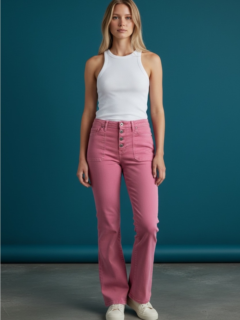 Women’s High-Rise Pink Button-Front Jeans